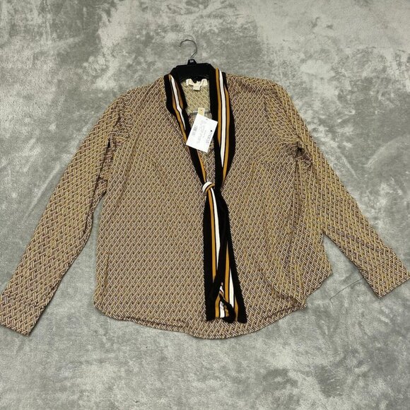 Michael Kors Womens Patterned Blouse W/ Striped Tie Neck OX NWT 6160 - Picture 1 of 8